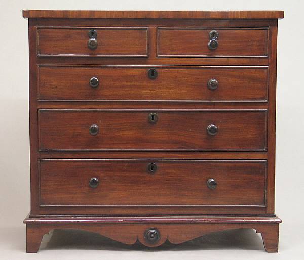 Appraisal: A English mahogany miniature chest of drawers mid th century