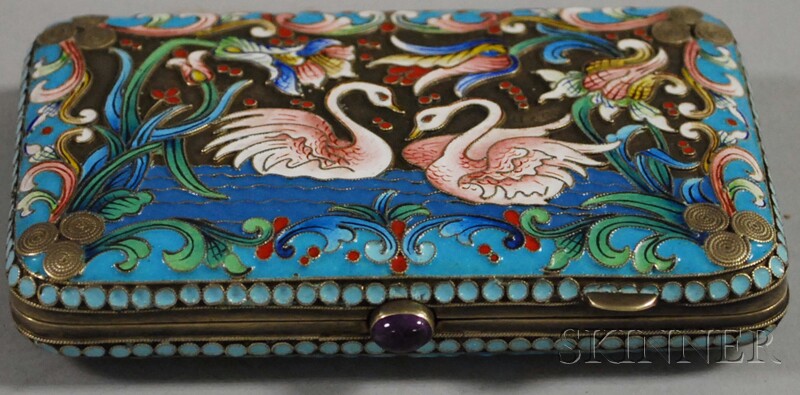 Appraisal: Russian Enameled Silver Cigarette Case bearing spurious marks for M