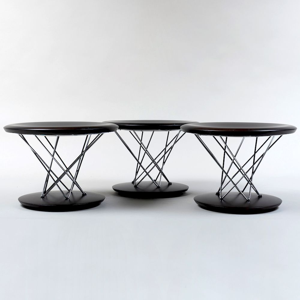 Appraisal: Three Vitra Noguchi Chrome and Ebonized Wood Rocking Stools With