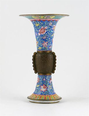 Appraisal: A Chinese Canton enamel gu-shaped vase the flared neck and