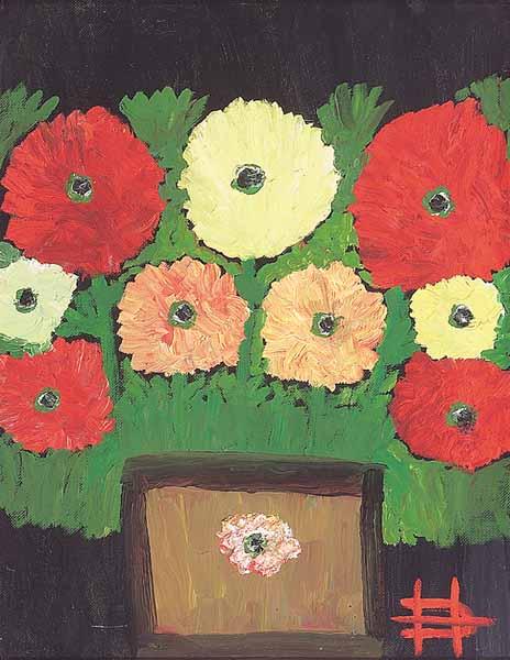 Appraisal: Clementine Hunter American Louisiana - Zinnias oil on canvasboard monogrammed