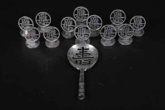 Appraisal: TWELVE CHINESE SILVER PLACE CARD HOLDERS AND A SPOON Stamped