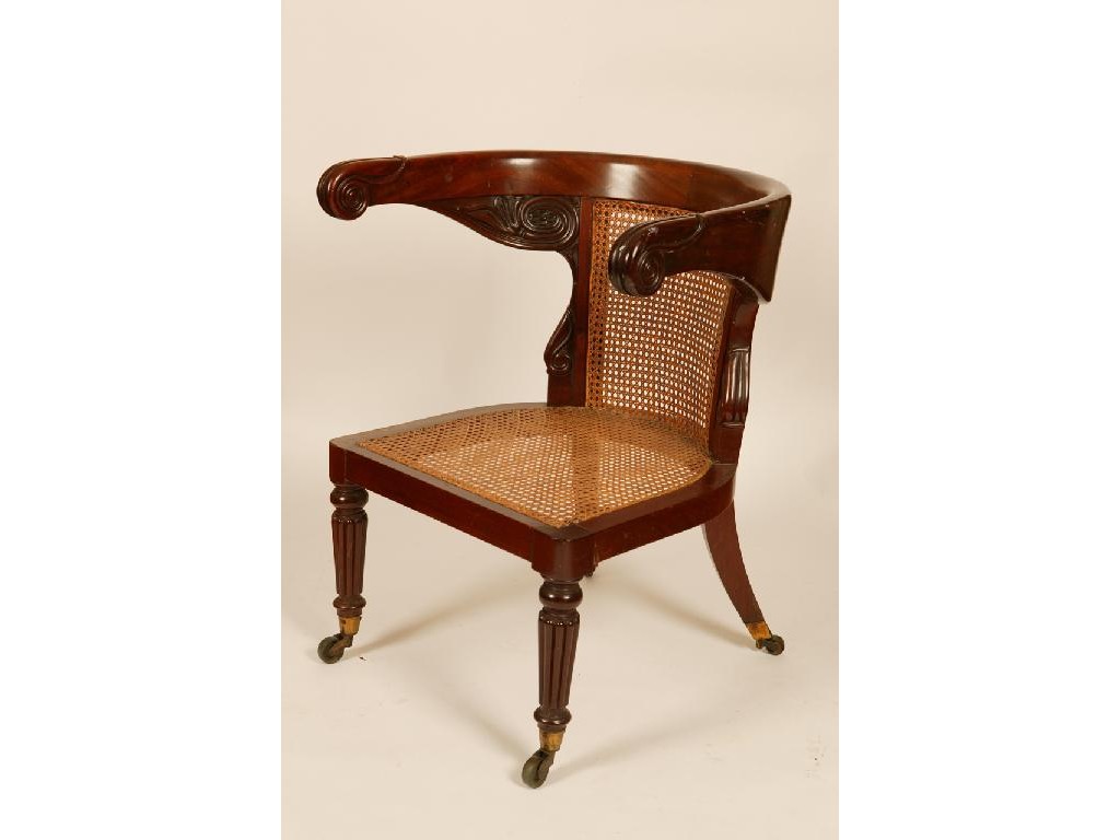 Appraisal: A GEORGE IV MAHOGANY LIBRARY CHAIR of Grecian form the