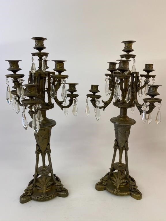 Appraisal: Pair of Victorian spelter metal candelabra of classical form h