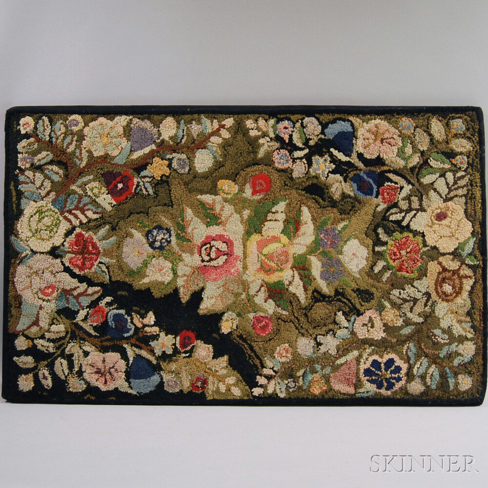 Appraisal: Wool Floral Pattern Hooked Rug approx x in mounted Estimate