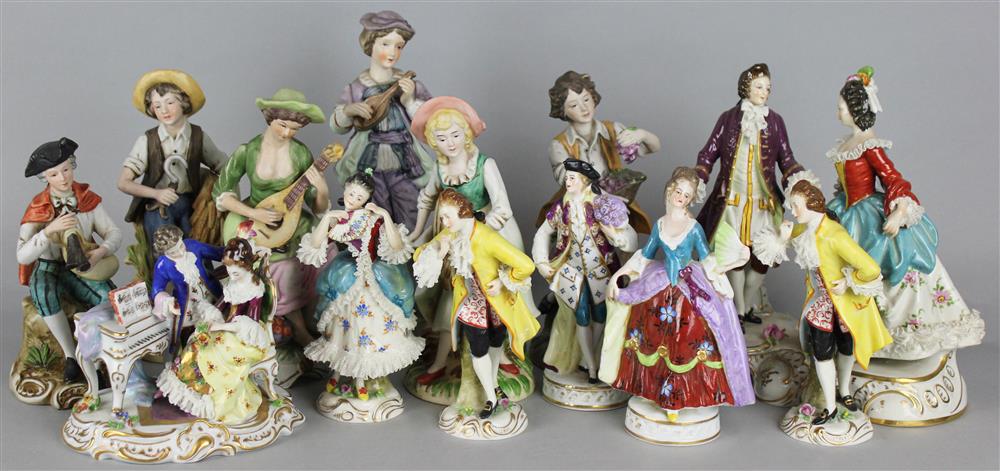 Appraisal: SEVEN CONTINENTAL PORCELAIN FIGURES from several factories in the Meissen