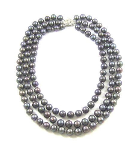 Appraisal: TRIPLE STRAND BLACK PEARL NECKLACE - inches in length strung