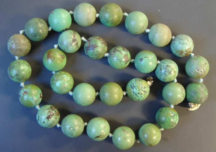 Appraisal: K yg Turquoise Beaded Necklace strand of mm turquoise beads