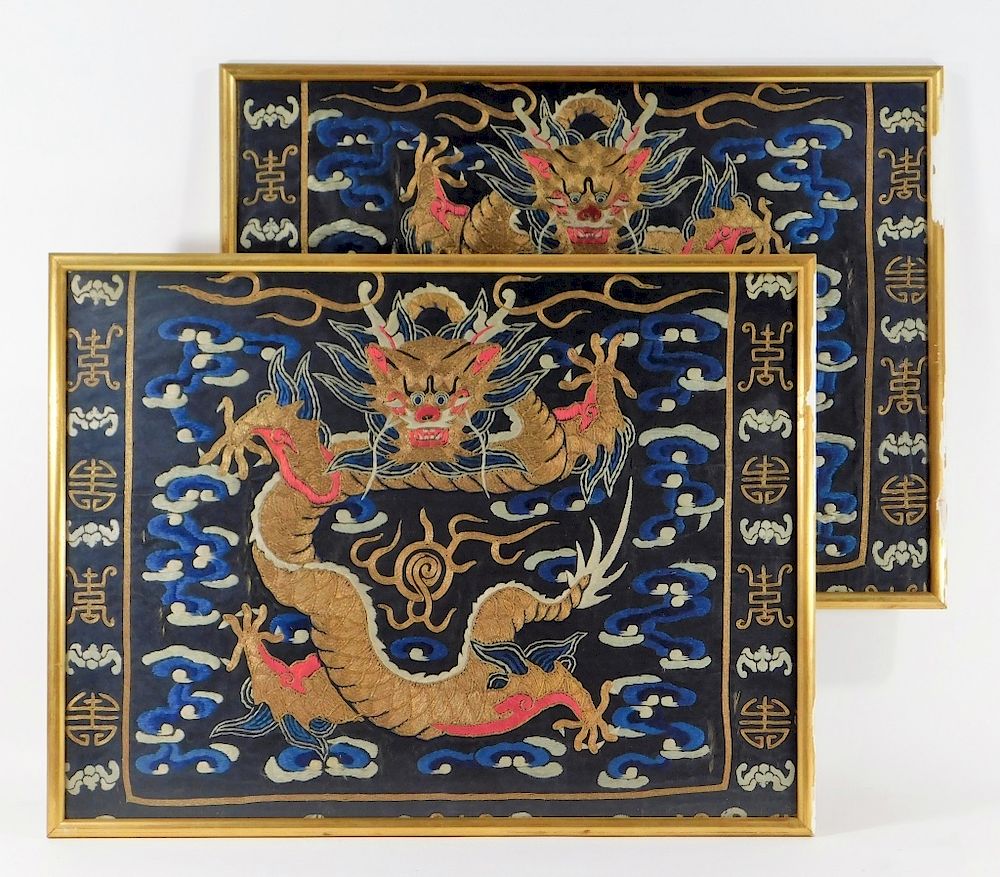 Appraisal: PR C Chinese Forbidden Stitch Dragon Bat Textile China th