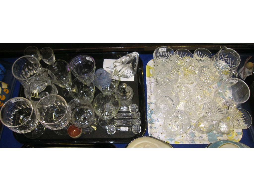 Appraisal: Lot comprising two trays of assorted glassware - etched goblets