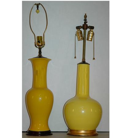 Appraisal: Two Chinese Yellow Glazed Porcelain Lamps Estimate -