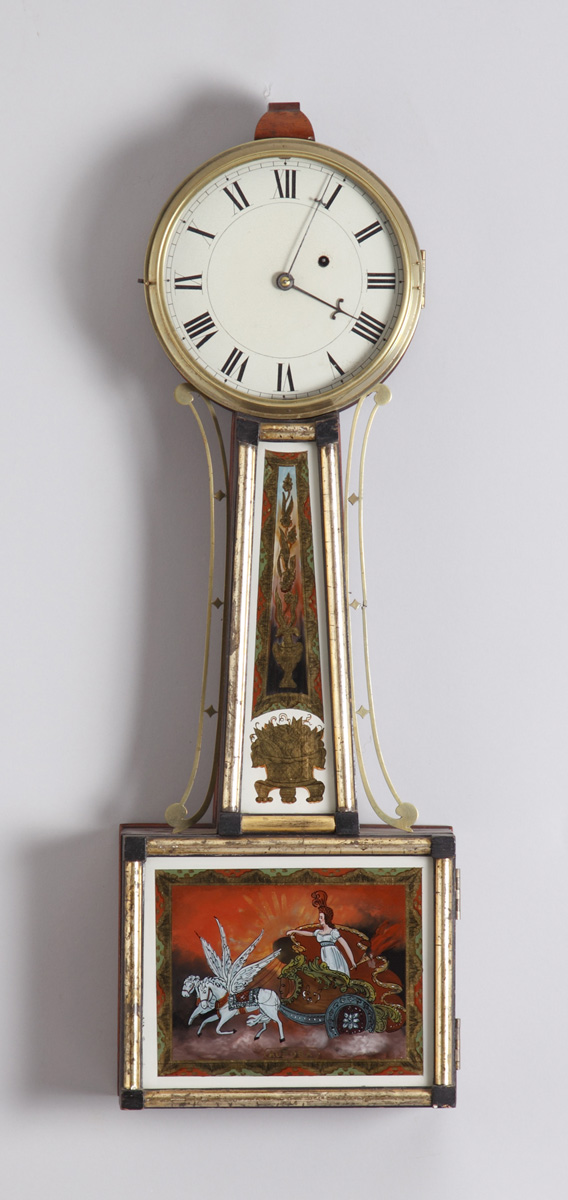 Appraisal: New England Ebonized and Gilt Front Banjo Clock Mahogany case