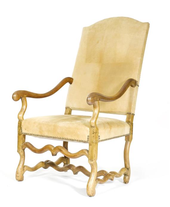 Appraisal: ARMCHAIR EN OS DE MOUTON Baroque Switzerland Walnut Light colored