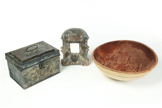 Appraisal: TOLE BOX TURNED BOWL AND MIRROR American nd half- th