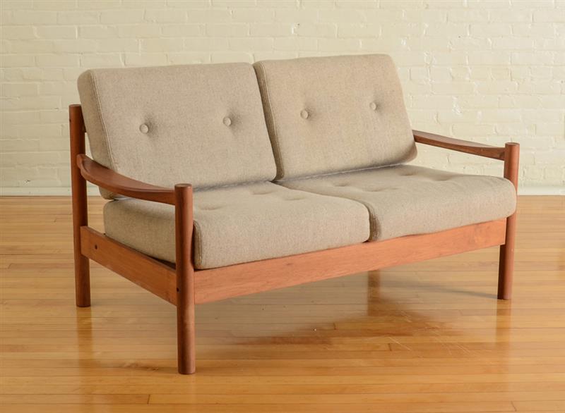 Appraisal: HANS WEGNER TEAK LOVE SEAT The backrest with two wool