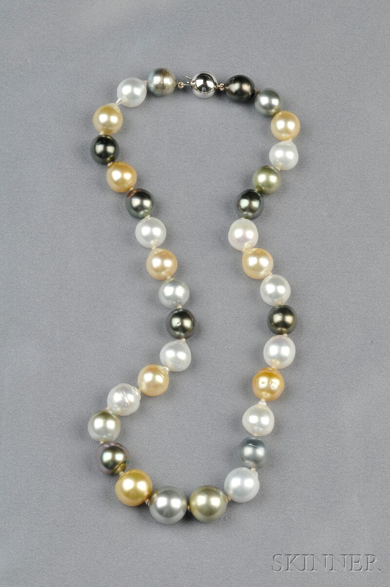 Appraisal: Multi-colored Baroque Tahitian Pearl Necklace composed of thirty-three pearls of