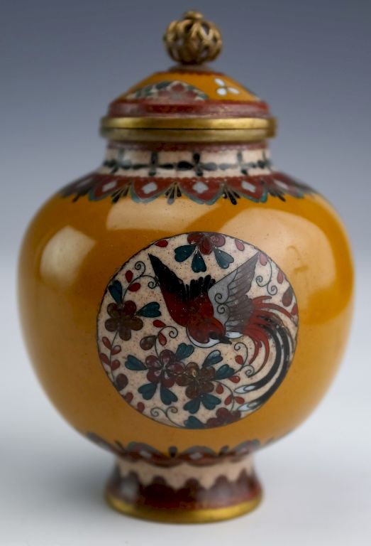 Appraisal: Japanese Fine Wire Enamel Cloisonne Lidded Jar Japanese cloisonne jar