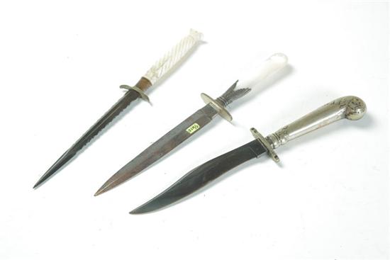 Appraisal: THREE KNIVES England nd half- th century Two daggers mother-of-pearl