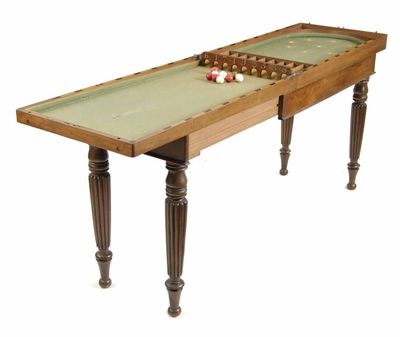 Appraisal: A Victorian mahogany bagatelle table the hinged rosewood crossbanded top