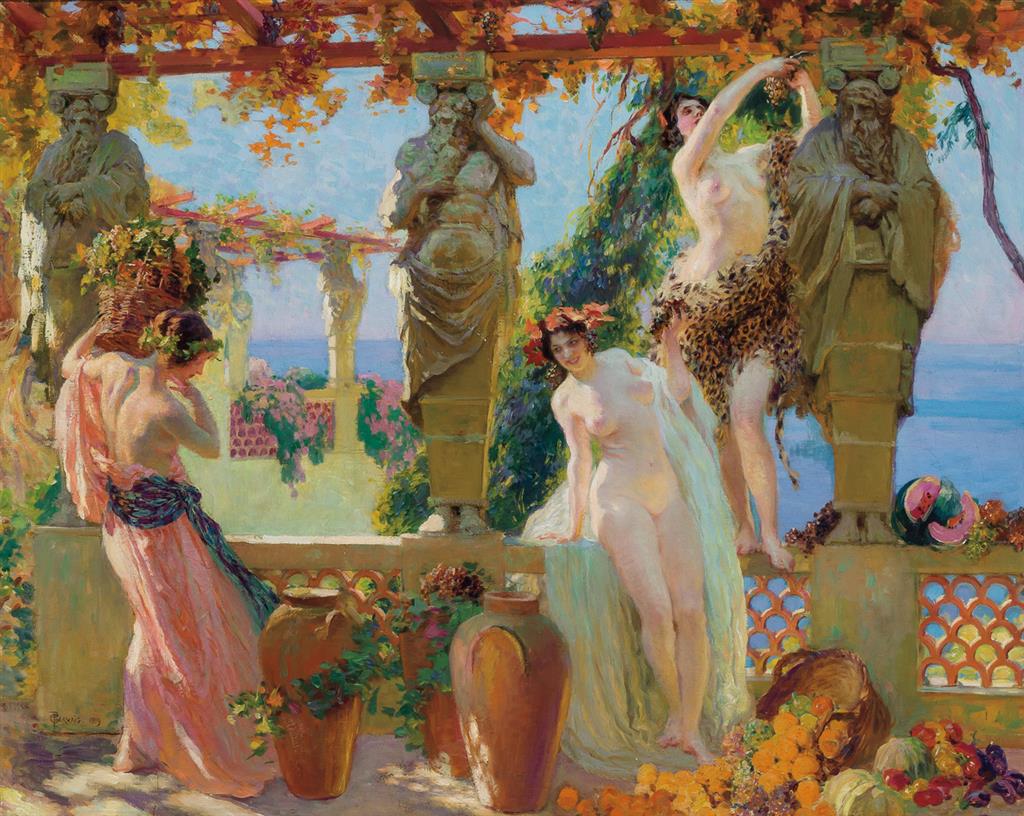 Appraisal: PAUL JEAN GERVAIS French - Harvesting Grapes on the Pergola