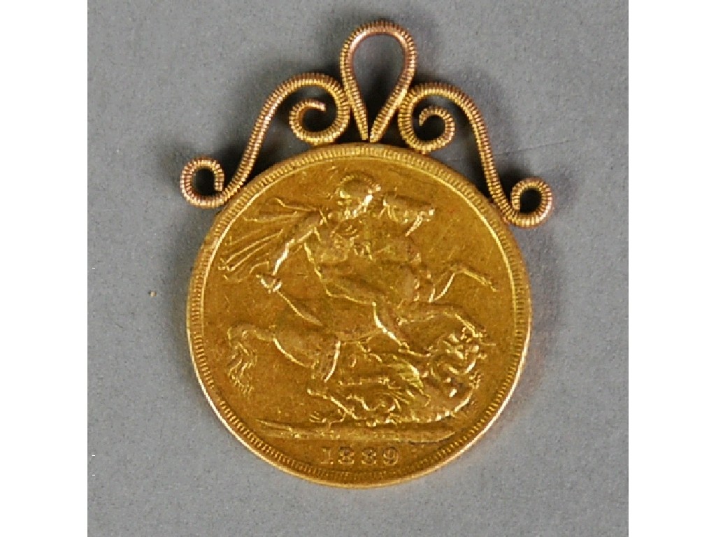 Appraisal: VICTORIA GOLD SOVEREIGN in soldered scrollwork mount as pendant