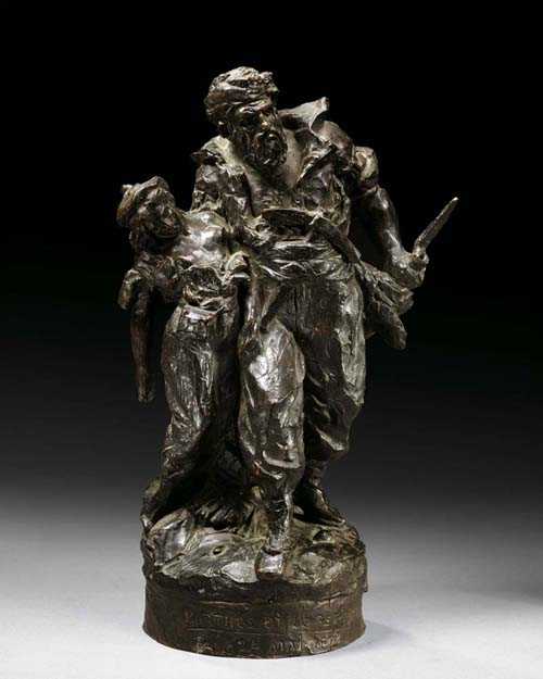 Appraisal: BRONZE GROUP France dated Standing Porthos supporting a young female