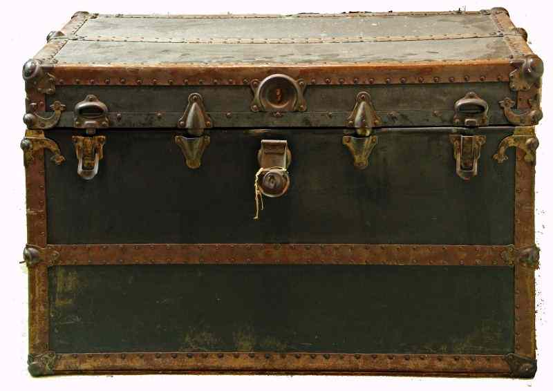 Appraisal: Antique Traveling Trunk with Treasuresincluding dolls ceramics glass and other