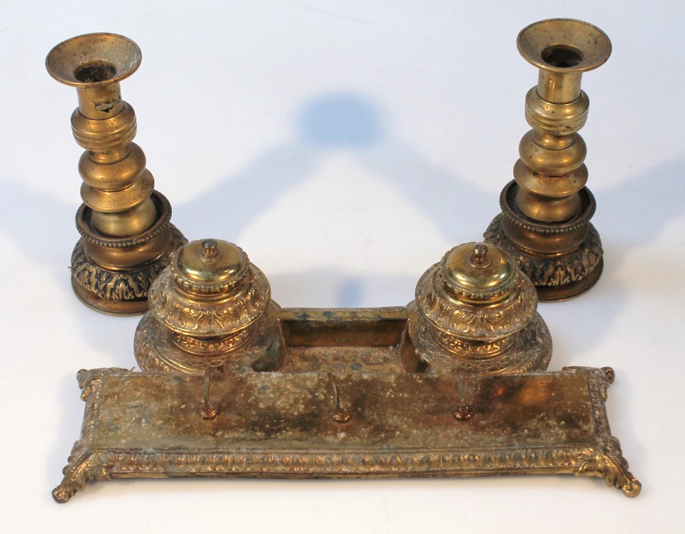 Appraisal: A late th early thC brass rococo design desk stand