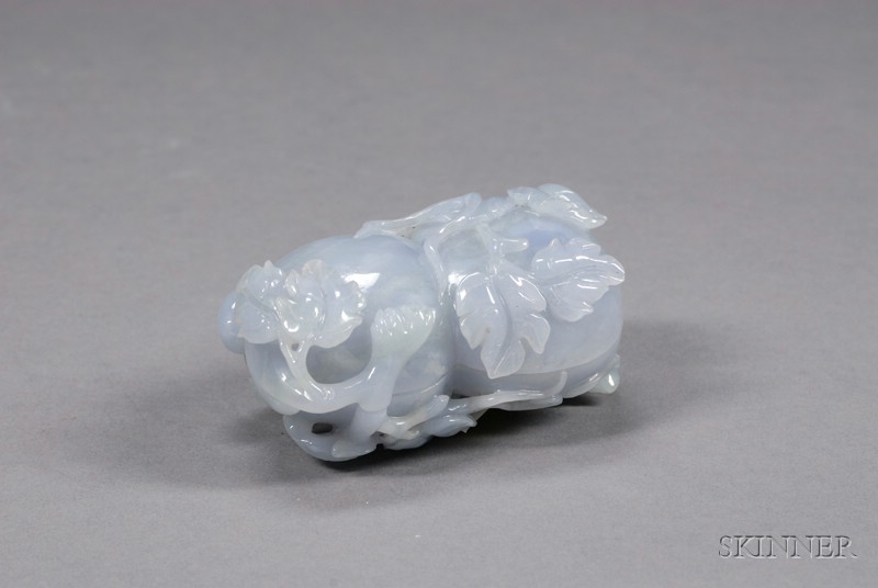 Appraisal: Jade Box China highly translucent blue-gray stone with areas of