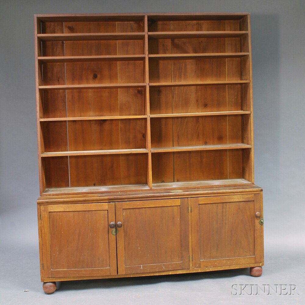 Appraisal: Country Walnut and Pine Two-piece Step-back Cupboard America th century