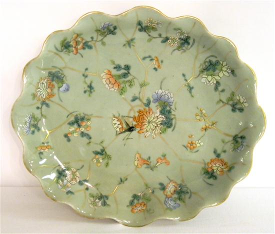 Appraisal: Chinese late th century a celadon glazed oblong shallow bowl