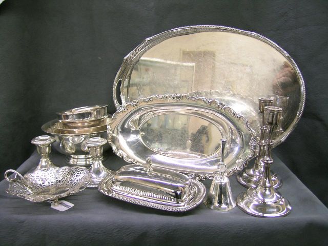 Appraisal: Group of Silver Plated Serving Items Including Oval Footed Serving