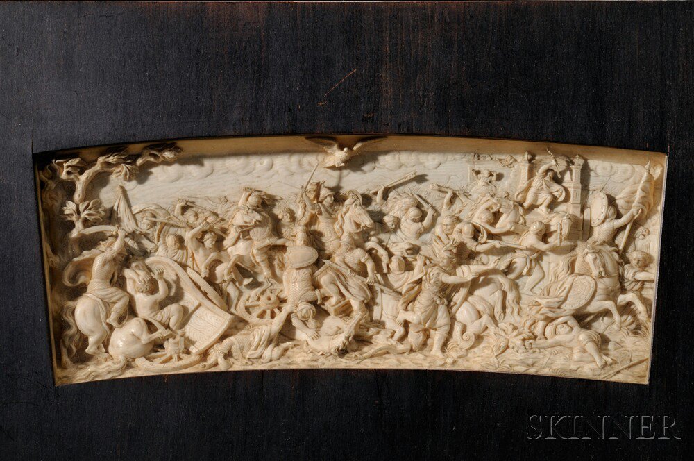 Appraisal: Continental Carved Ivory Relief Plaque Depicting the Battle of the