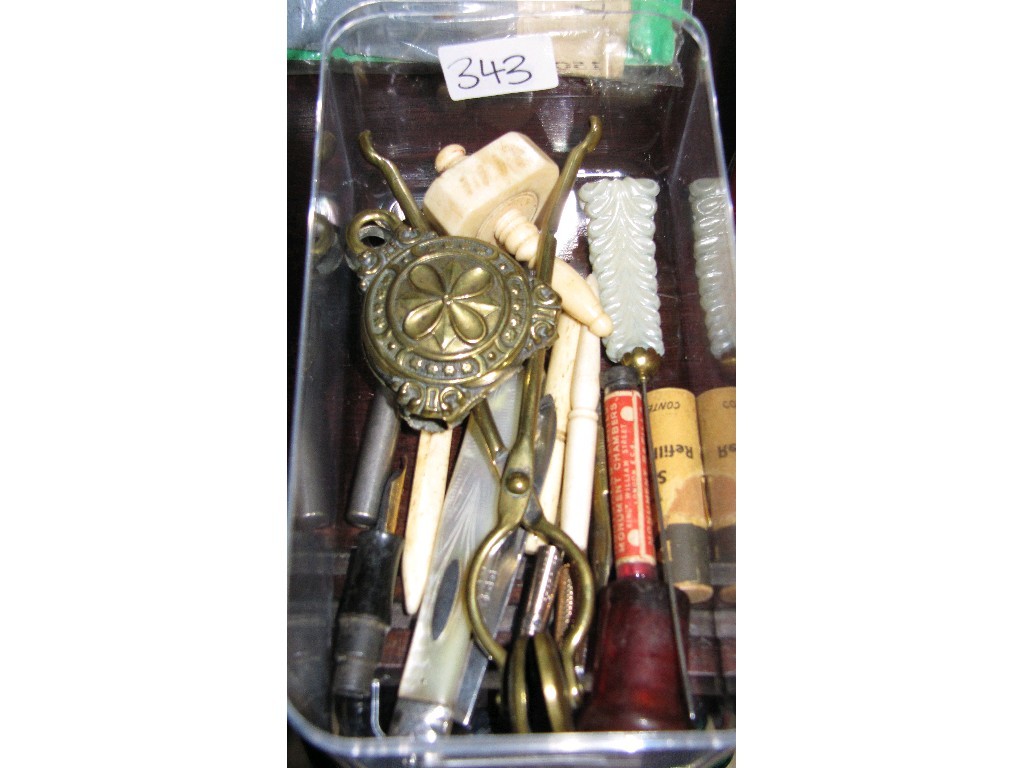 Appraisal: Box of miscellania - silver bladed fruit knife etc