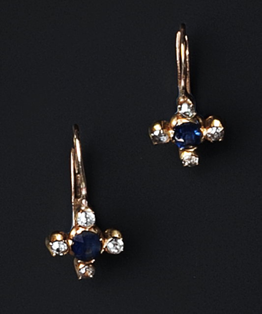 Appraisal: A PAIR OF SAPPHIRE AND DIAMOND EARRINGS AND TWO BAR