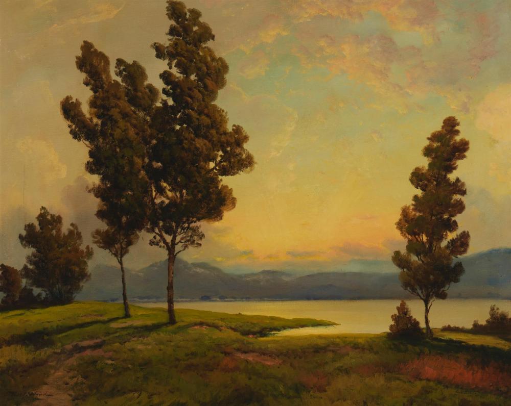 Appraisal: Robert William Wood - Bishop CA Trees in a lakeside