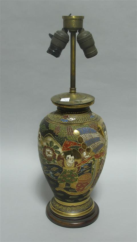 Appraisal: JAPANESE SATSUMA STYLE VASE Now mounted as a table lamp