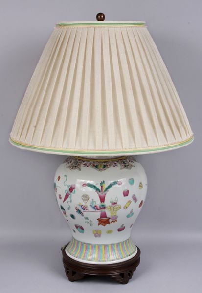 Appraisal: Chinese polychrome ginger jar mouted as a lamp h with