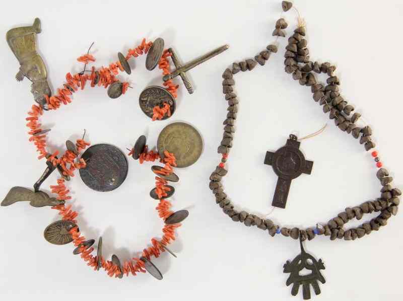 Appraisal: Two Antique Religious Necklacesthe first strung with coral and South