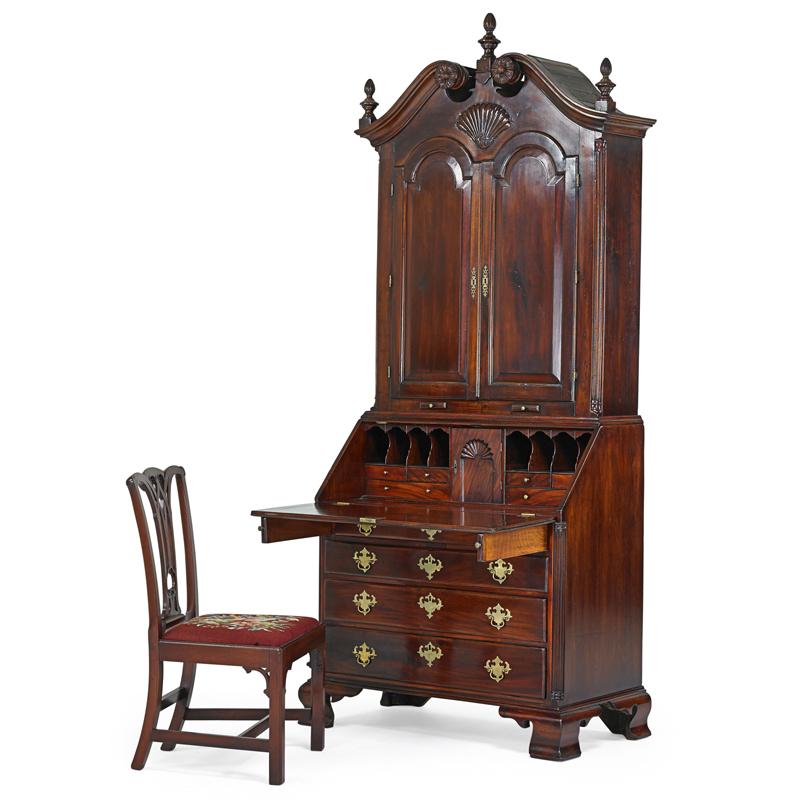 Appraisal: PHILADELPHIA CHIPPENDALE SECRETARY AND SIDE CHAIR Mahogany with fitted interior