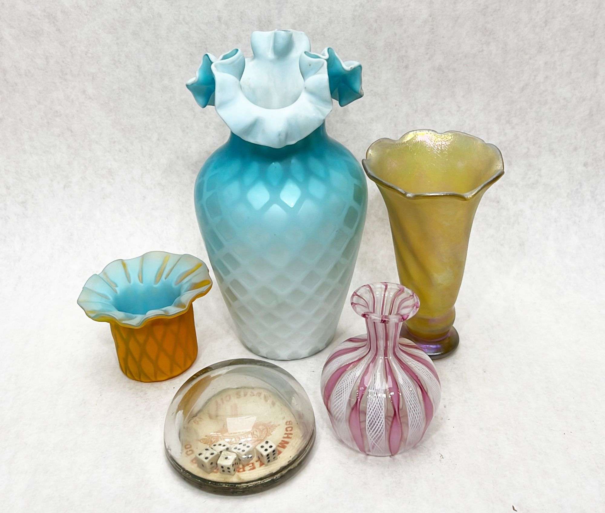 Appraisal: Piece Lot of Art GlassTallest Condition Iridescent vase is damaged