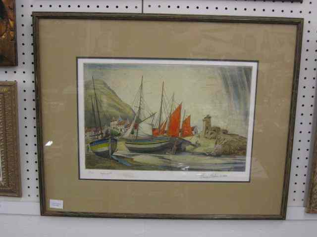 Appraisal: Edward B Hoyton handeland engraving Lynmouth harbor scene of pencil