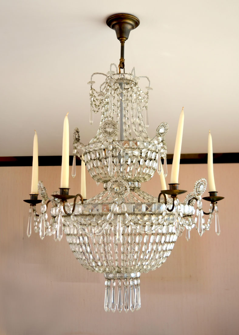 Appraisal: ELEGANT TIER LIGHT CRYSTAL CHANDELIER Wire metal frame with tiers