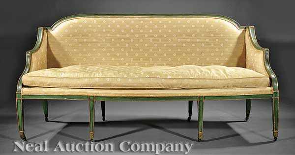 Appraisal: A Regency Paint-Decorated Sofa early th c molded crest rail