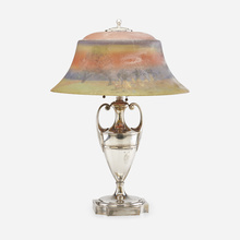 Appraisal: Pairpoint TABLE LAMP USA c reverse-painted acid-etched glass silver plate