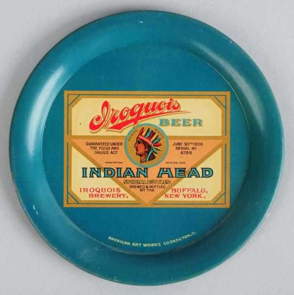 Appraisal: Iroquois Beer Indian Head Tip Tray Nice brilliant blue color