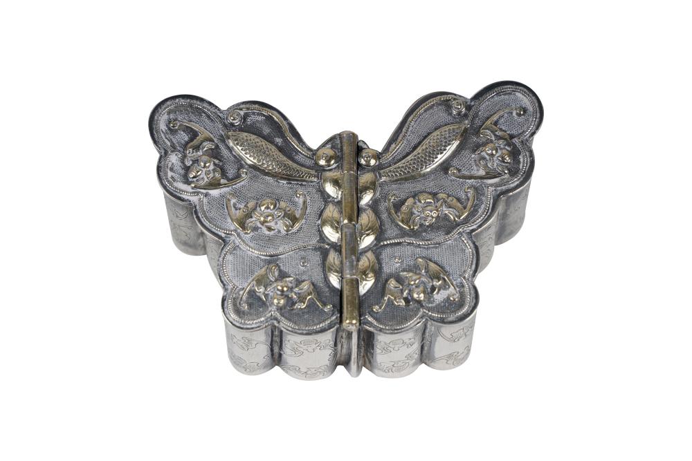 Appraisal: CHINESE SILVER BOXin the form of a moth with gilt