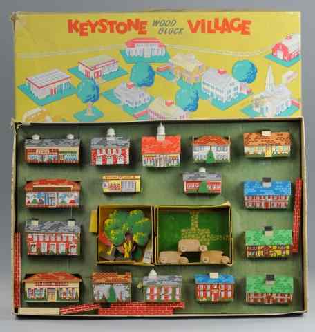 Appraisal: KEYSTONE WOOD BLOCK VILLAGE Rare example heavy cardboard lithographed over