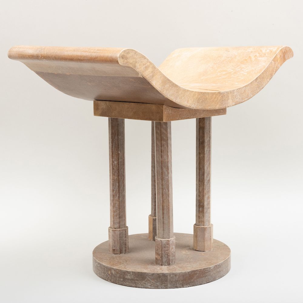 Appraisal: Modern Wood and Parchment Stool in the Manner of Karl