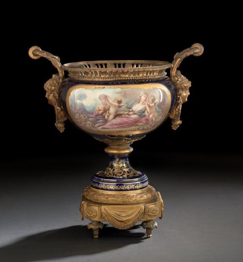 Appraisal: Imposing French Gilt-Bronze-Mounted Bleu du Roi-Ground Porcelain Vase fourth quarter